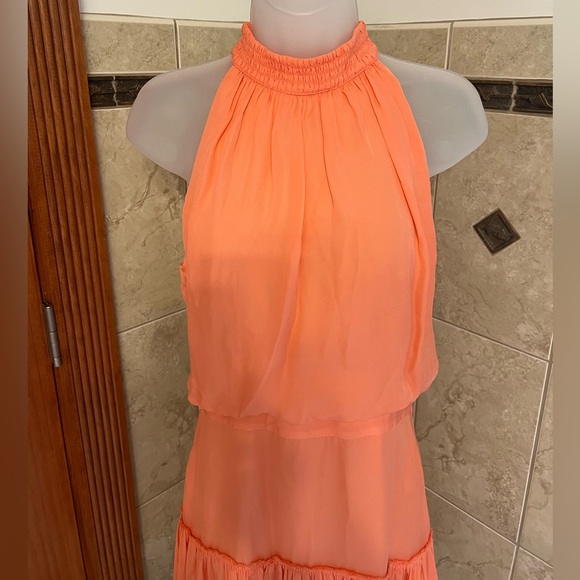 NWT Elizabeth and James Carlita Dress in Orange Sherbert Silk High Neck Size 8 - Picture 8 of 15
